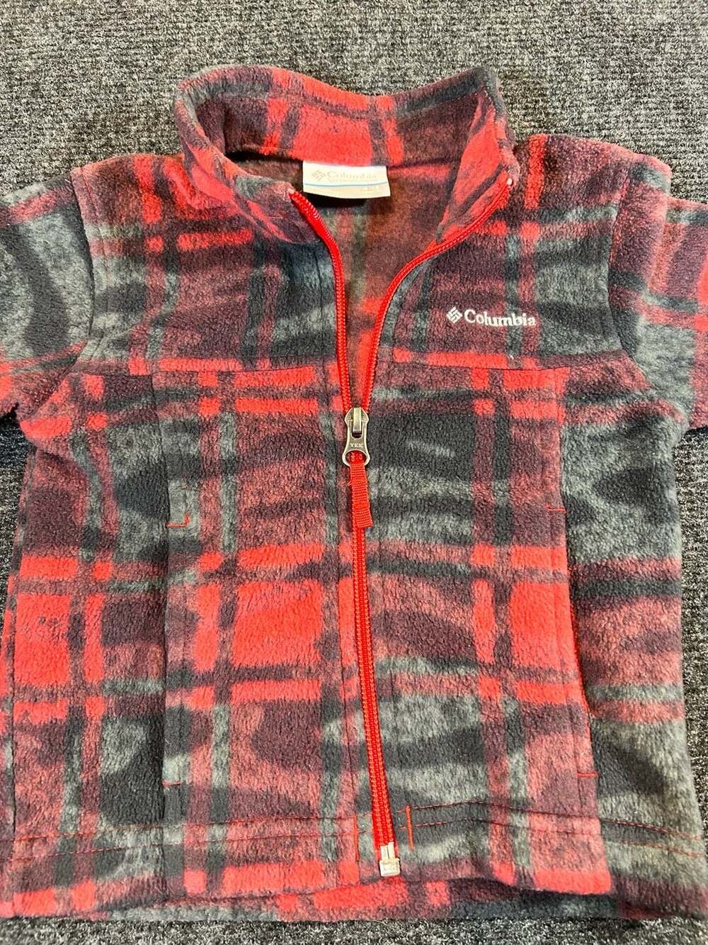 Columbia Infant Red Gray Plaid Full Zip Fleece Jacket 6-12 Months